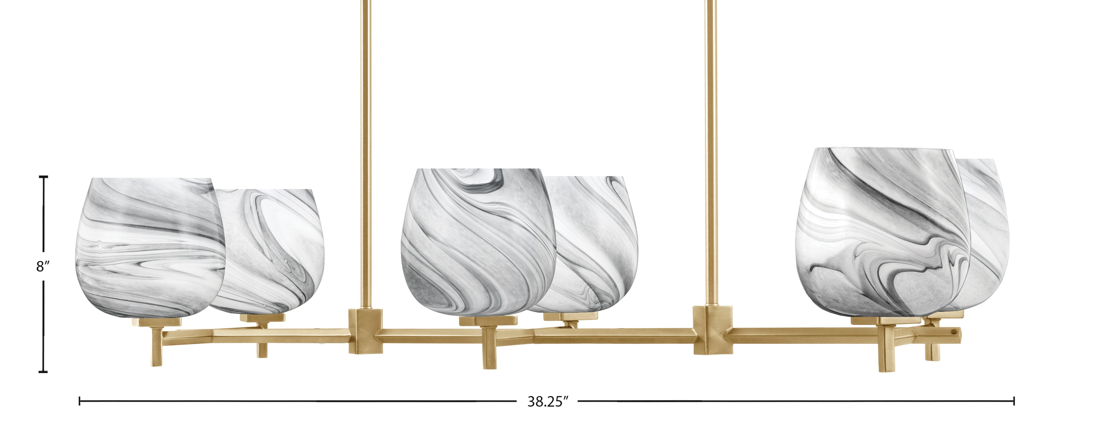 Franklin Six Light Island Pendant in New Age Brass with Onyx Swirl Shade