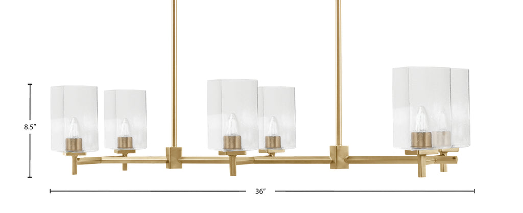 Franklin Six Light Island Pendant in New Age Brass with Clear Bubble Shade