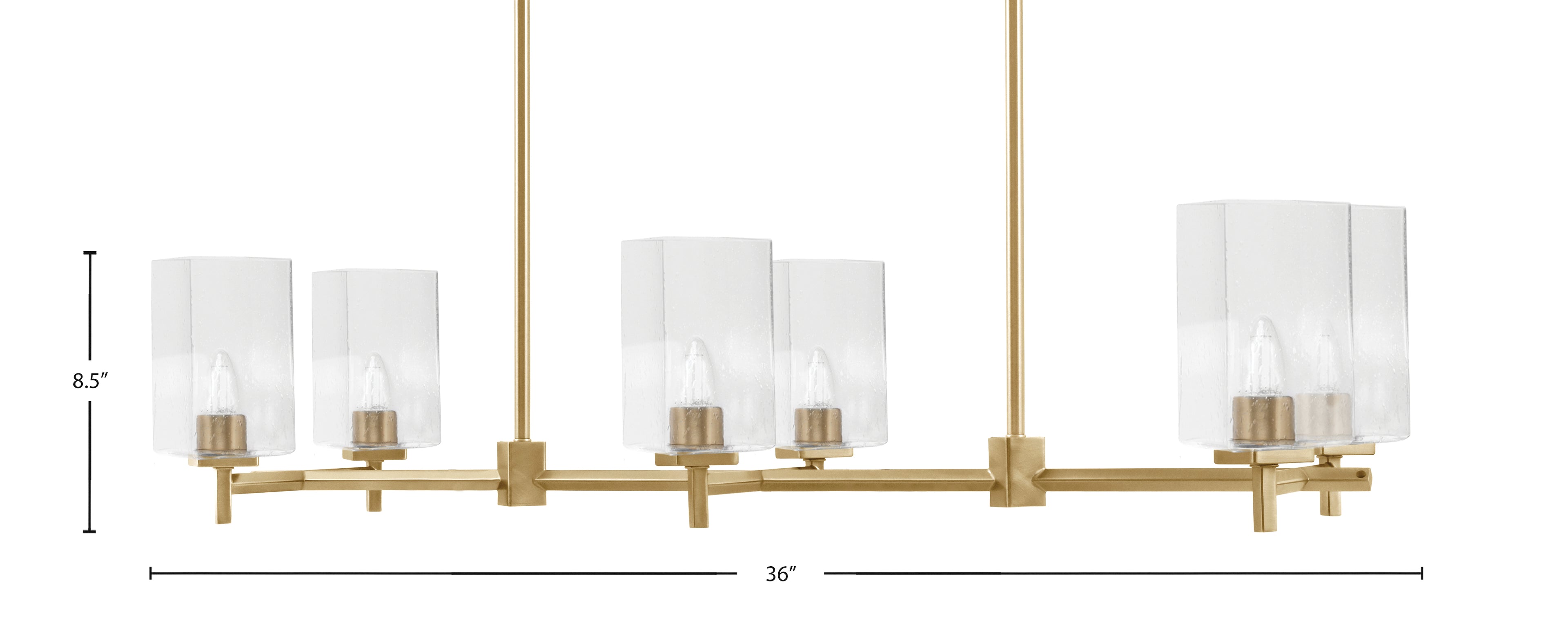 Franklin Six Light Island Pendant in New Age Brass with Clear Bubble Shade