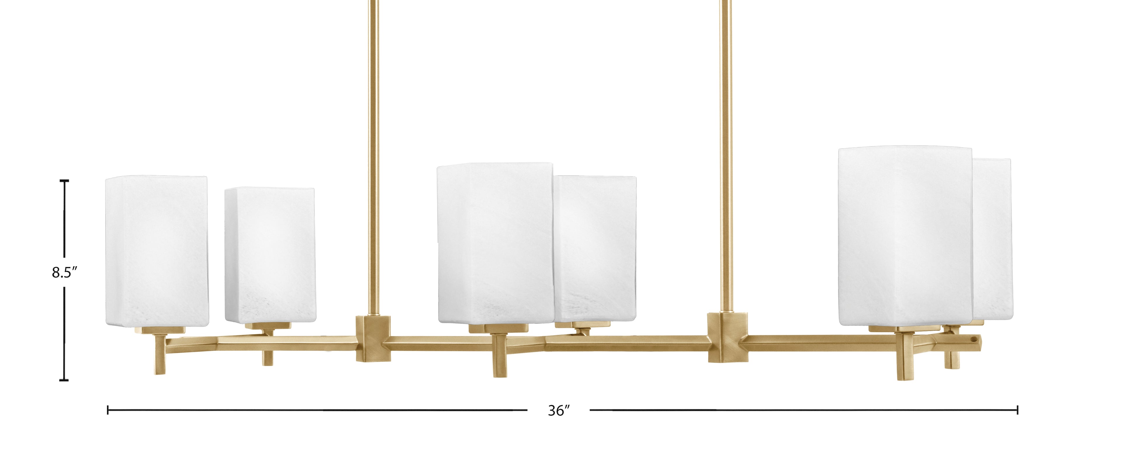 Franklin Six Light Island Pendant in New Age Brass with White Muslin Shade