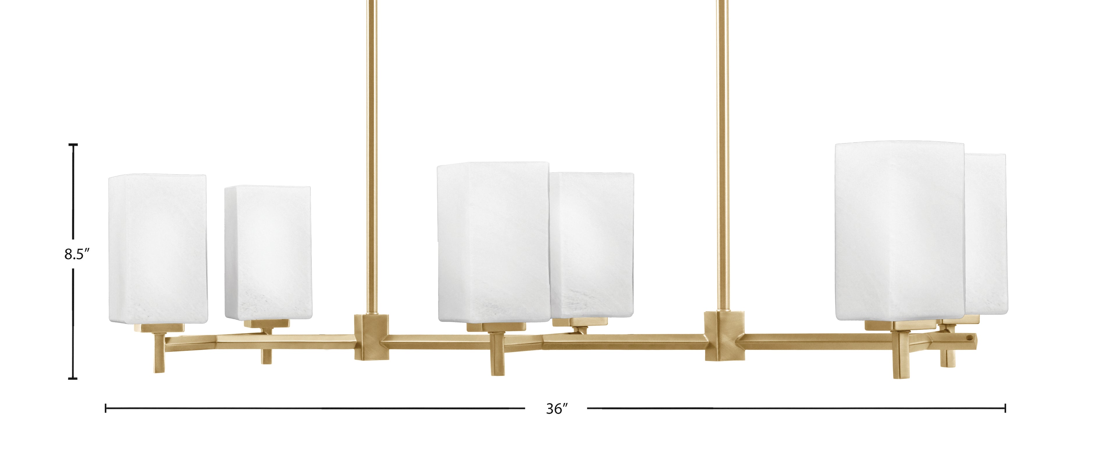 Franklin Six Light Island Pendant in New Age Brass with Square White Marble Shade