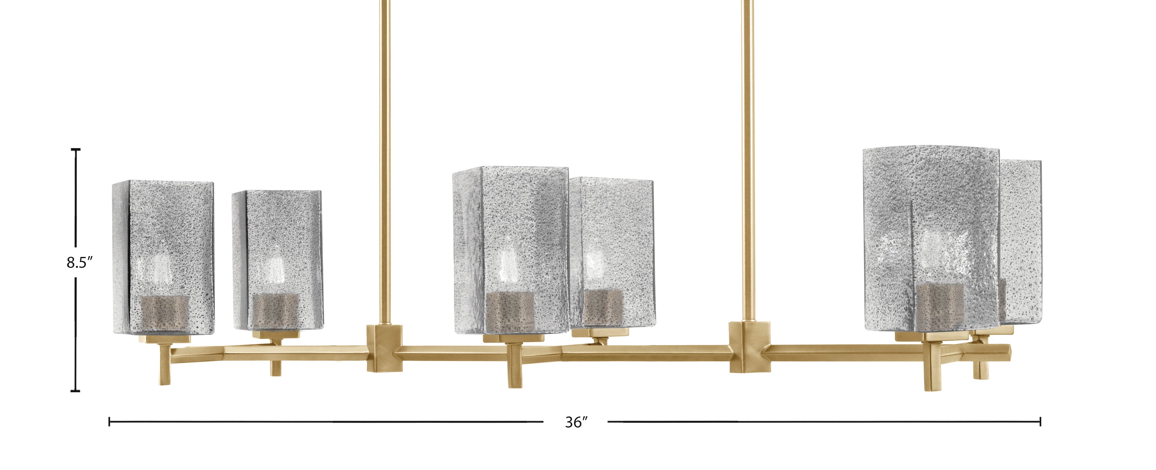 Franklin Six Light Island Pendant in New Age Brass with Square Smoke Bubble Shade