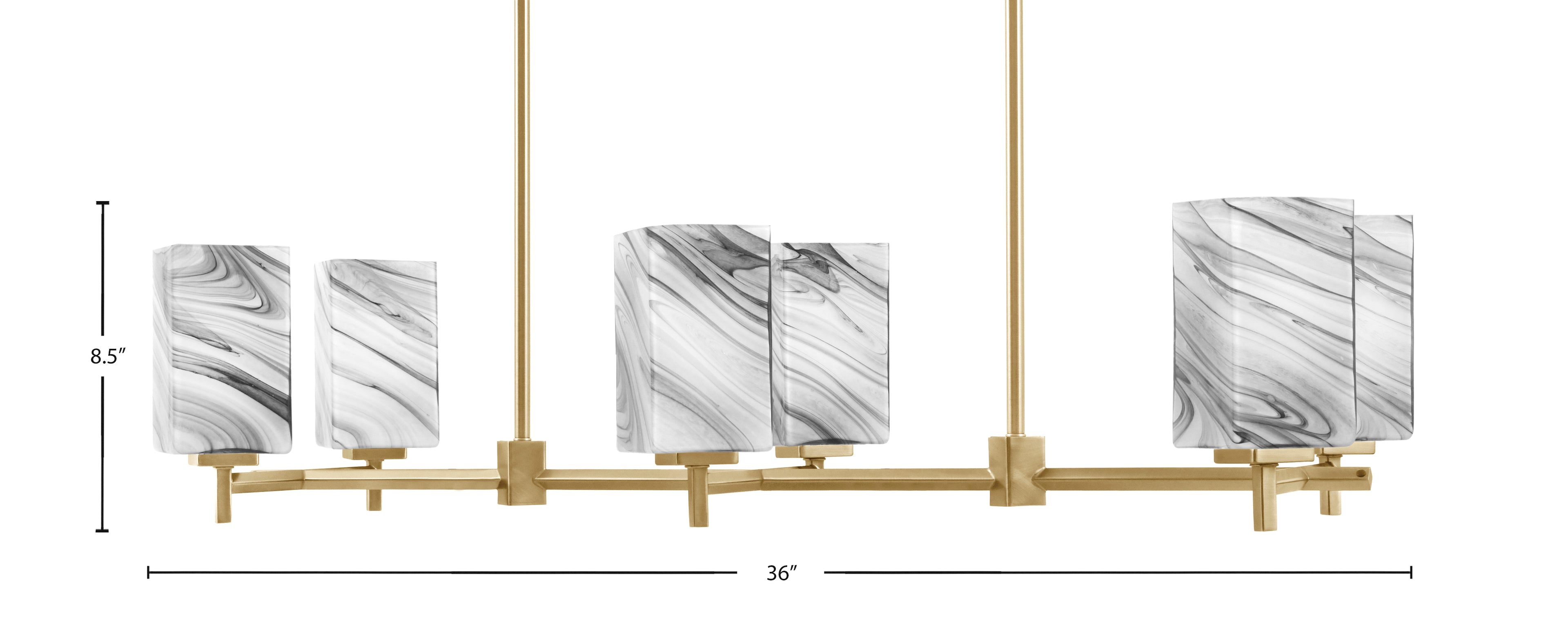 Franklin Six Light Island Pendant in New Age Brass with Square Onyx Swirl Shade