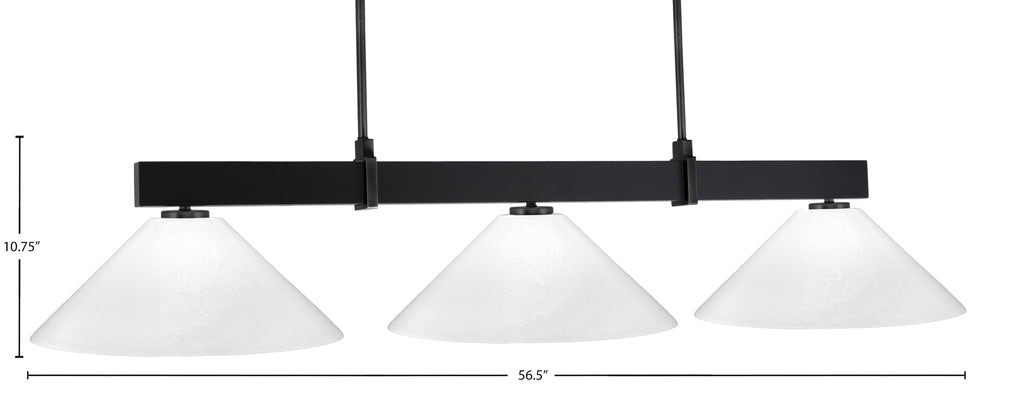 Wellington Three Light Bar in Matte Black with White Marble Shade