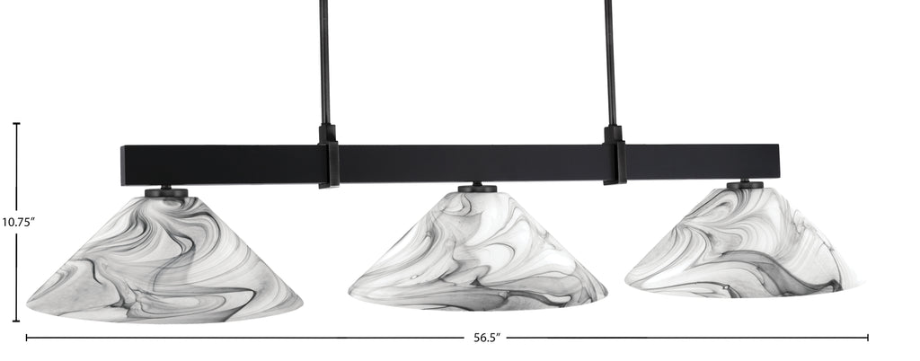 Wellington Three Light Bar in Matte Black with Onyx Swirl Shade