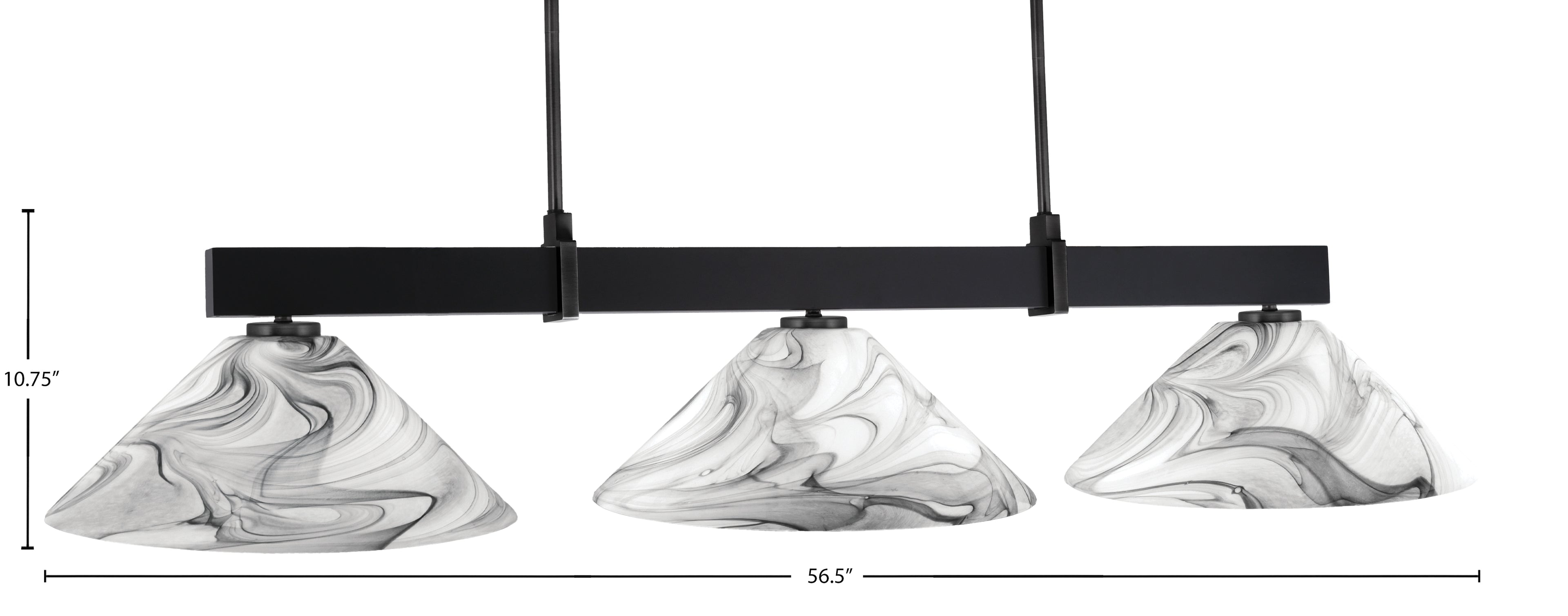 Wellington Three Light Bar in Matte Black with Onyx Swirl Shade