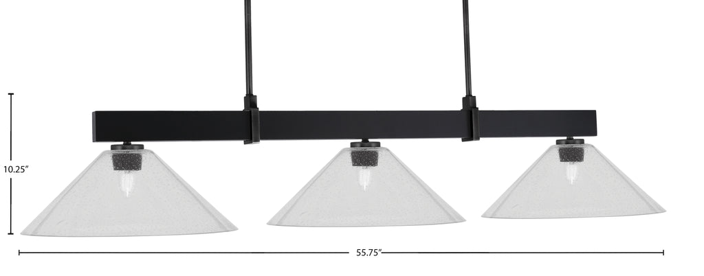 Wellington Three Light Bar in Matte Black with Clear Bubble Shade