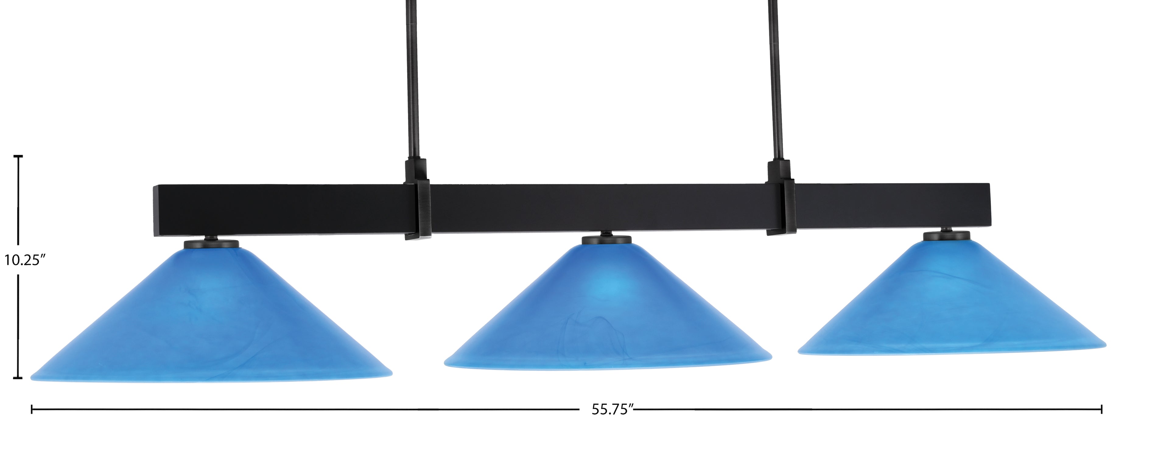 Wellington Three Light Bar in Matte Black with Blue Italian Shade