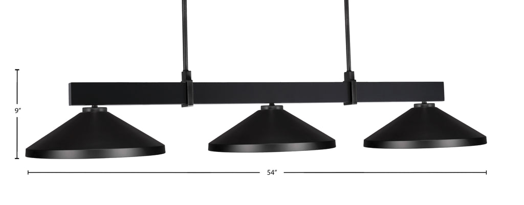 Wellington Three Light Bar in Matte Black with Matte Black Metal Shade Shade