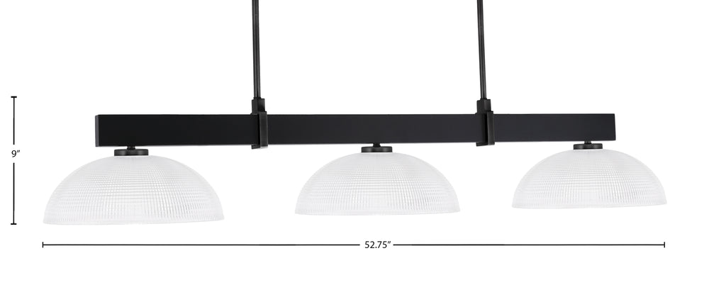 Wellington Three Light Bar in Matte Black with Clear Ribbed Shade