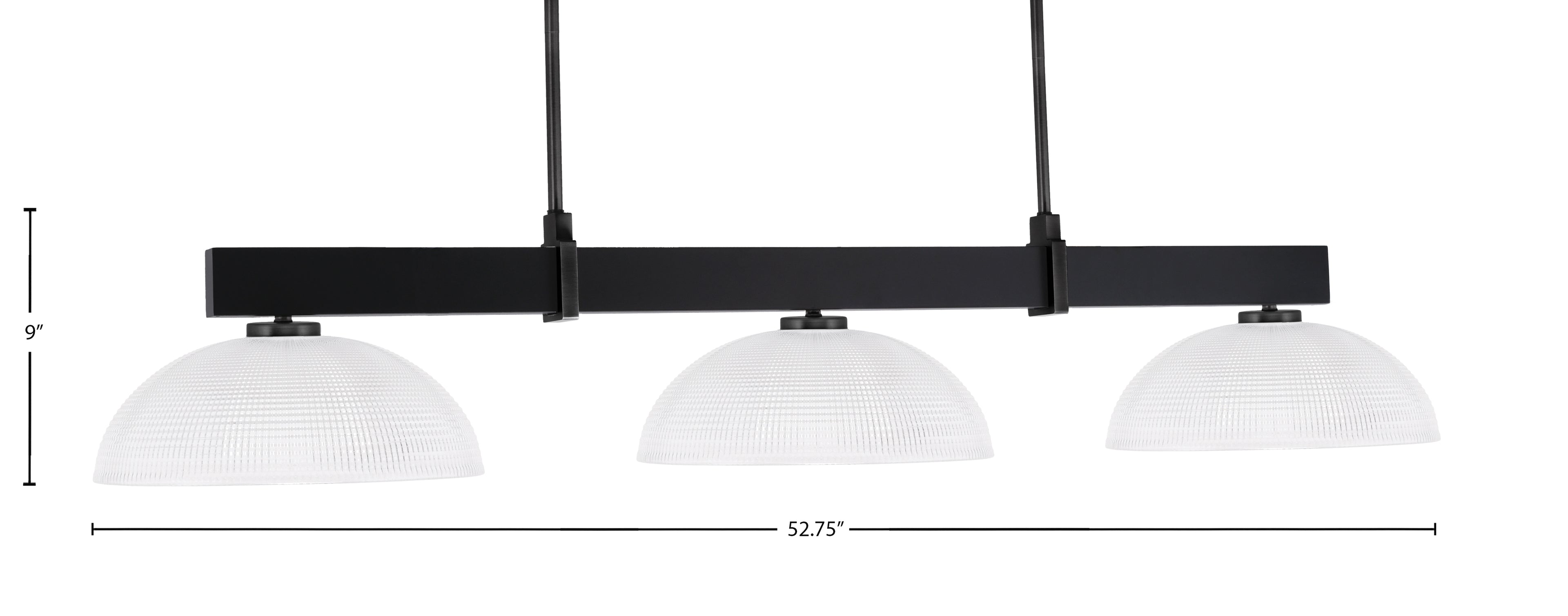 Wellington Three Light Bar in Matte Black with Clear Ribbed Shade