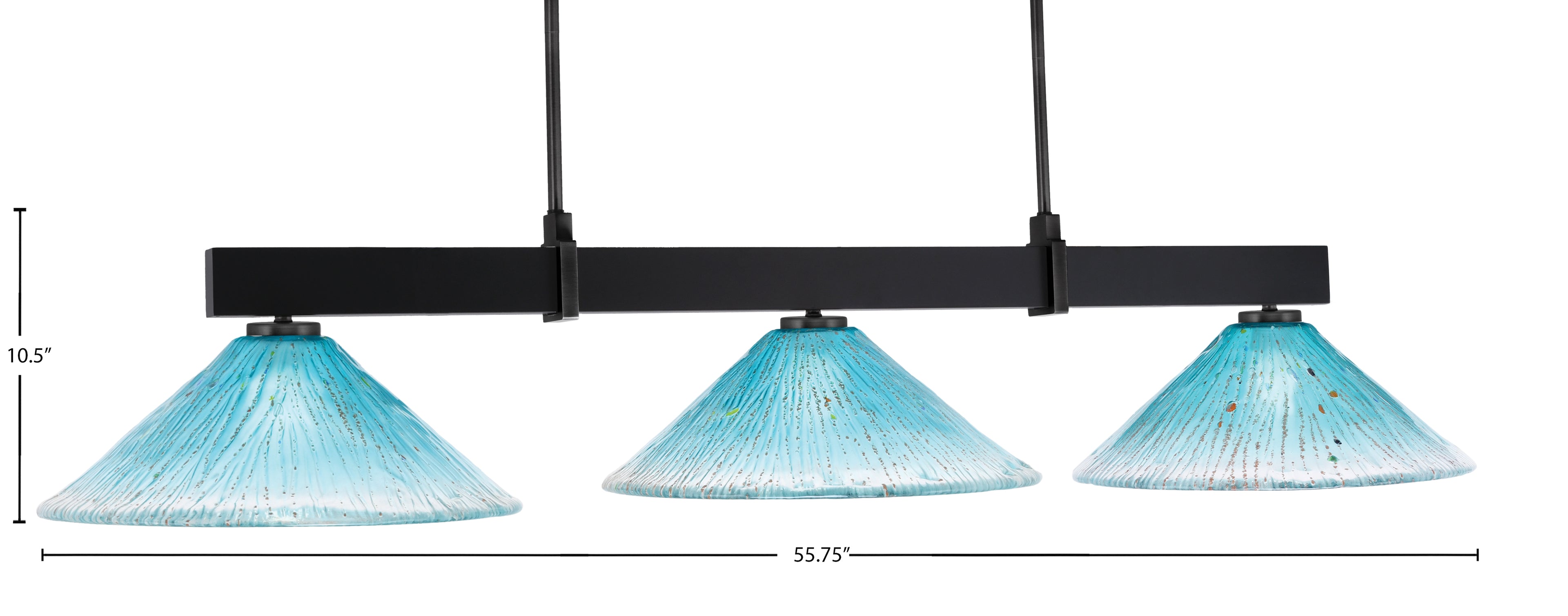 Wellington Three Light Bar in Matte Black with Teal Crystal Shade