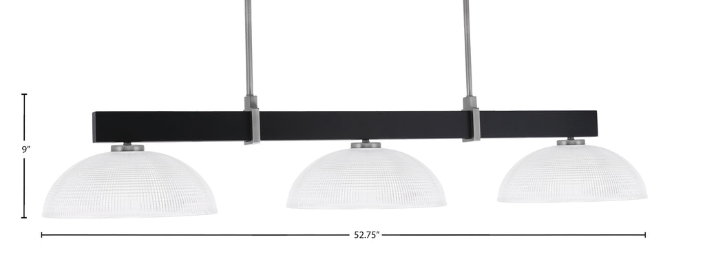 Wellington Three Light Bar in Matte Black & Graphite with Clear Ribbed Shade