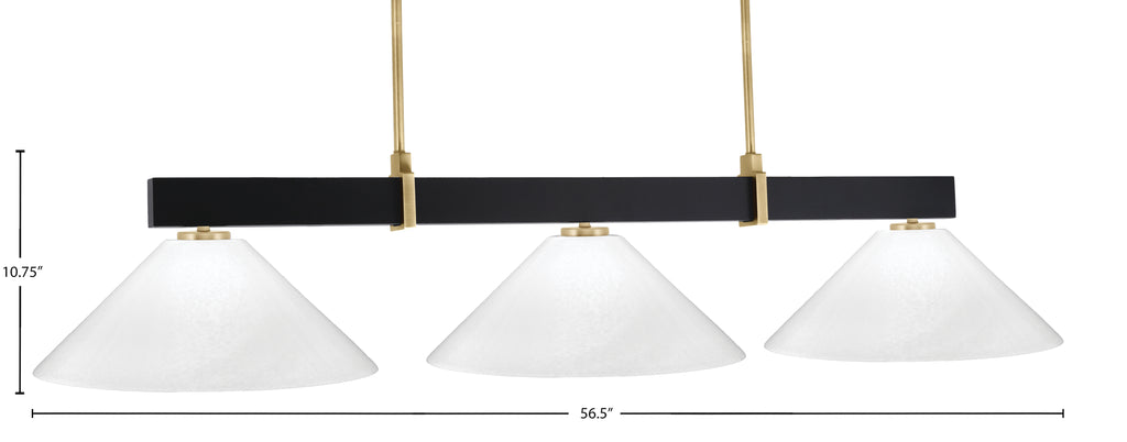 Wellington Three Light Bar in Matte Black & New Age Brass with White Marble Shade