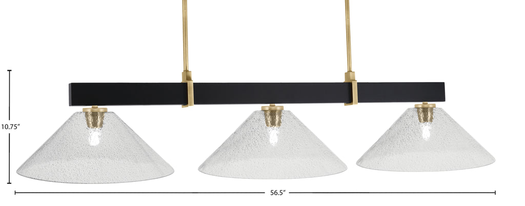 Wellington Three Light Bar in Matte Black & New Age Brass with Smoke Bubble Shade