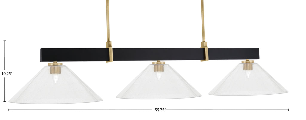 Wellington Three Light Bar in Matte Black & New Age Brass with Clear Bubble Shade