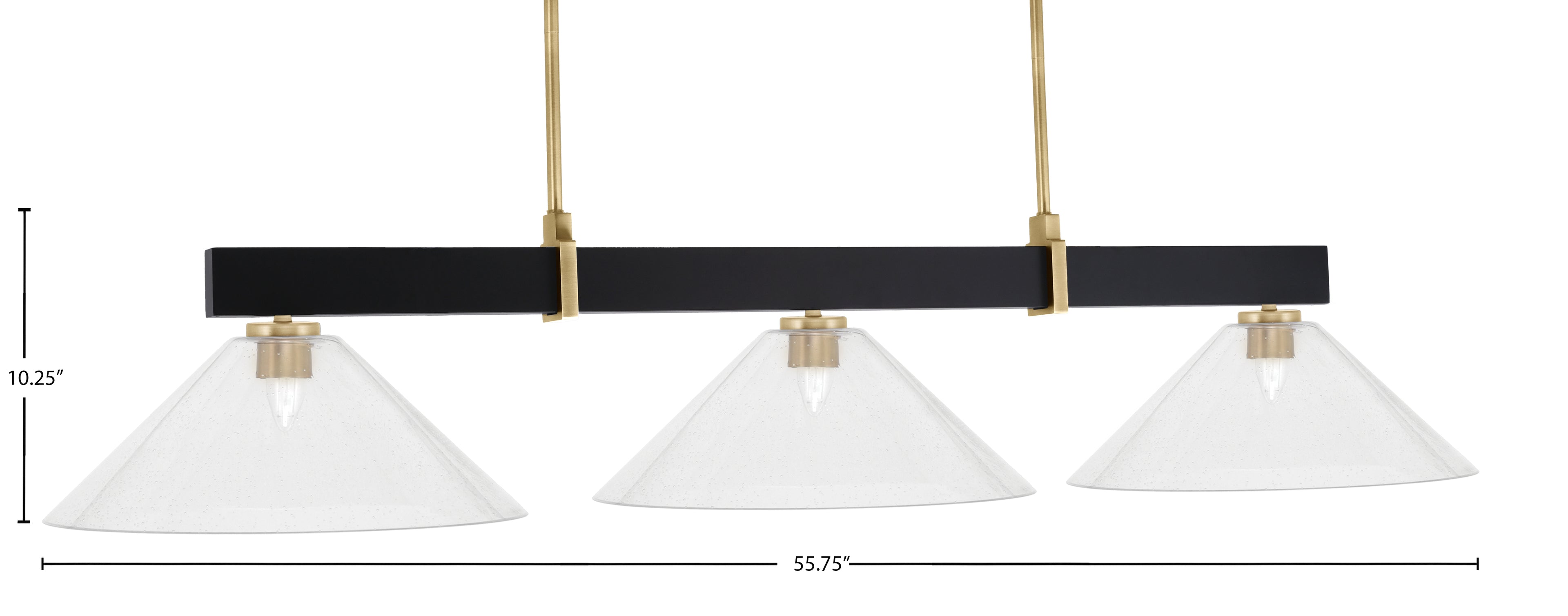 Wellington Three Light Bar in Matte Black & New Age Brass with Clear Bubble Shade