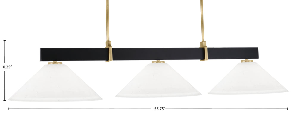 Wellington Three Light Bar in Matte Black & New Age Brass with White Muslin Shade