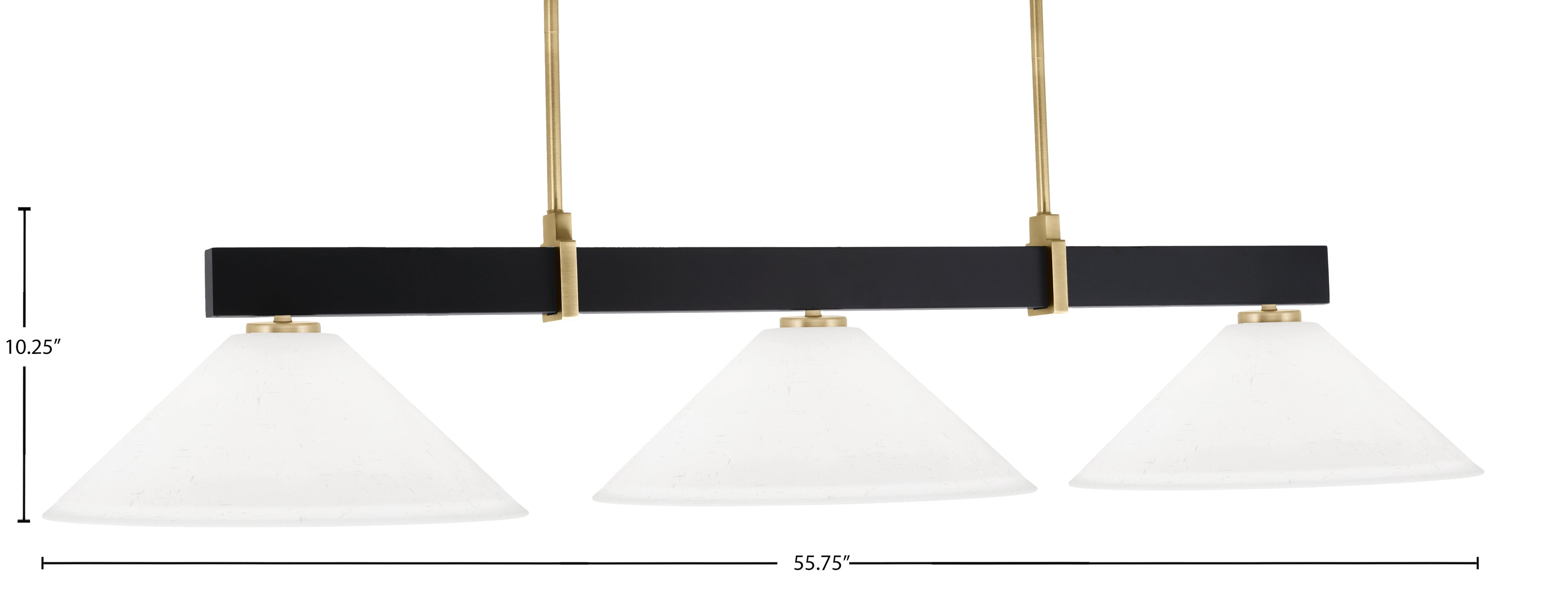 Wellington Three Light Bar in Matte Black & New Age Brass with White Muslin Shade