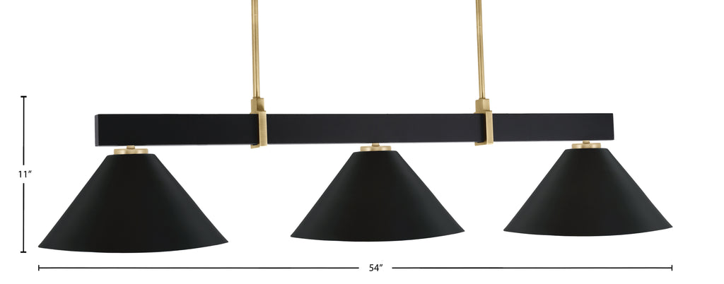 Wellington Three Light Bar in Matte Black & New Age Brass with Matte Black Metal Shade Shade