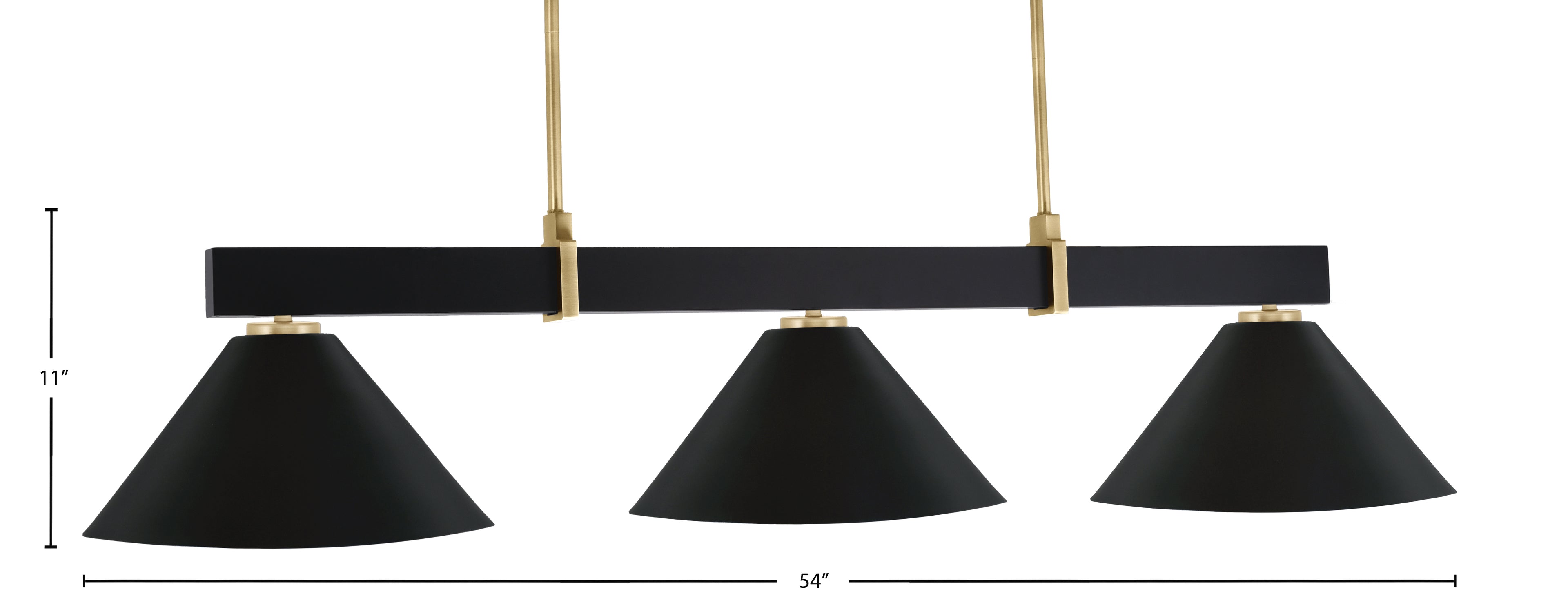 Wellington Three Light Bar in Matte Black & New Age Brass with Matte Black Metal Shade Shade