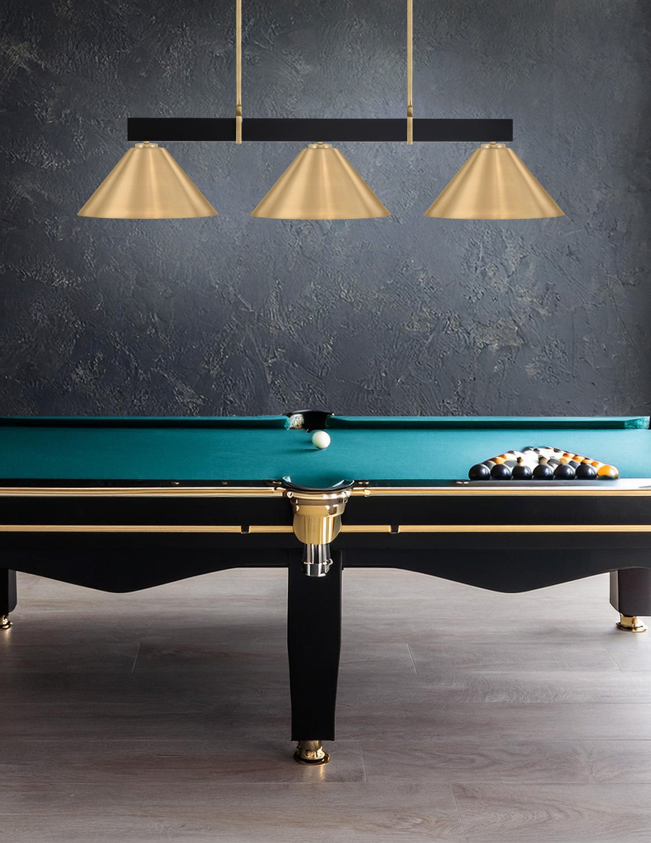 Wellington Three Light Bar in Matte Black & New Age Brass with New Age Brass Metal Shade Shade