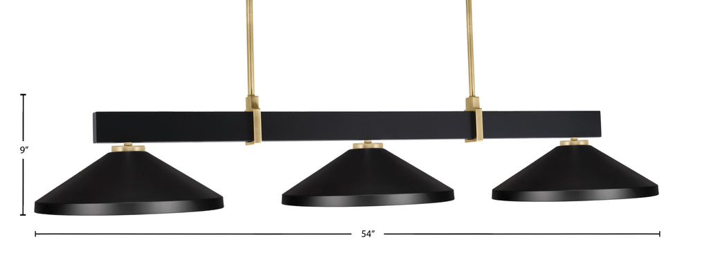 Wellington Three Light Bar in Matte Black & New Age Brass with Matte Black Metal Shade Shade