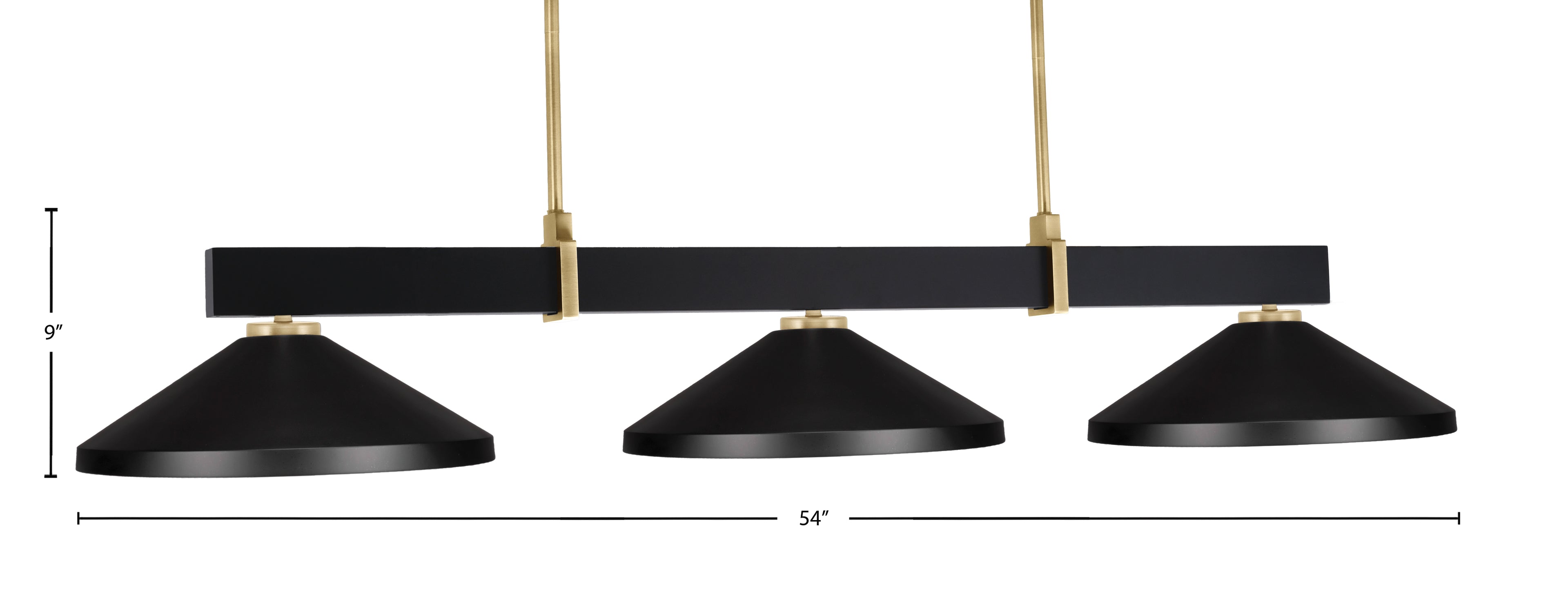 Wellington Three Light Bar in Matte Black & New Age Brass with Matte Black Metal Shade Shade