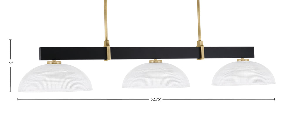 Wellington Three Light Bar in Matte Black & New Age Brass with Clear Ribbed Shade