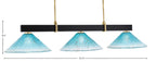 Wellington Three Light Bar in Matte Black & New Age Brass with Teal Crystal Shade