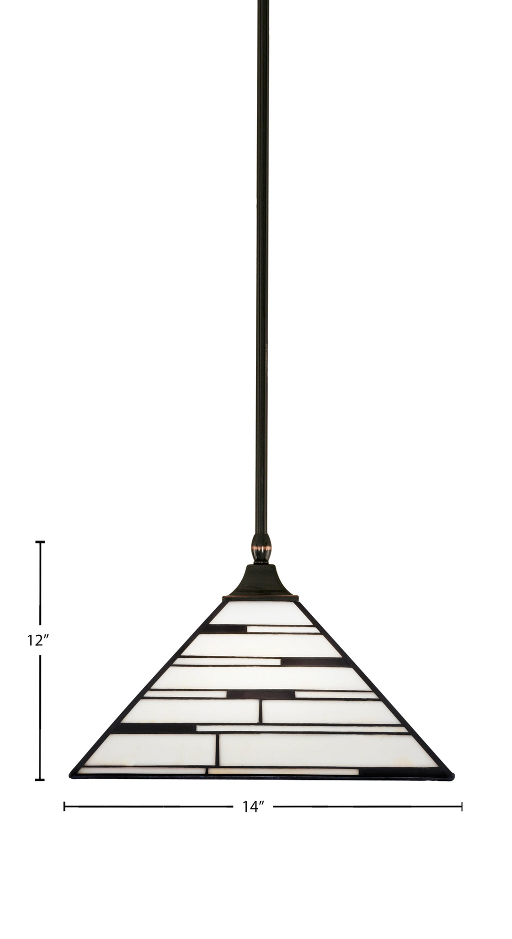 Any One Light Pendant in Black Copper with 14" Pearl Ebony Art Glass Shade