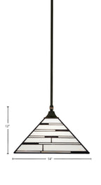 Any One Light Pendant in Black Copper with 14" Pearl Ebony Art Glass Shade