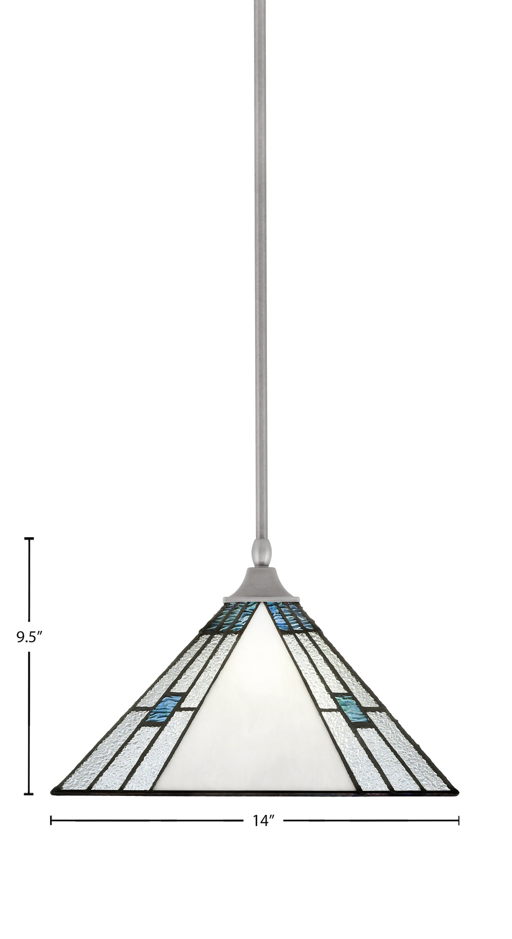 Stem/Square One Light Pendant in Brushed Nickel with Sky Ice Art Glass Shade