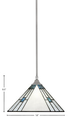 Stem/Square One Light Pendant in Brushed Nickel with Sky Ice Art Glass Shade