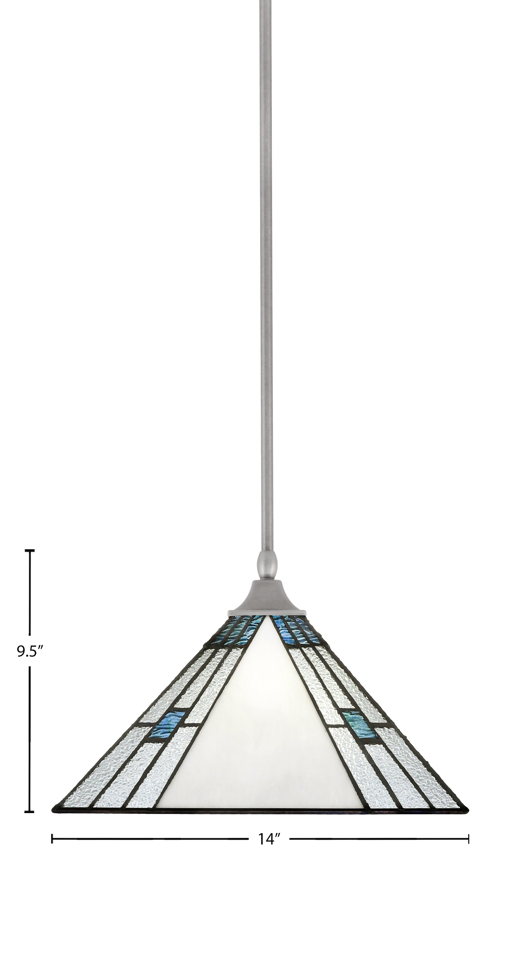 Stem/Square One Light Pendant in Brushed Nickel with Sky Ice Art Glass Shade