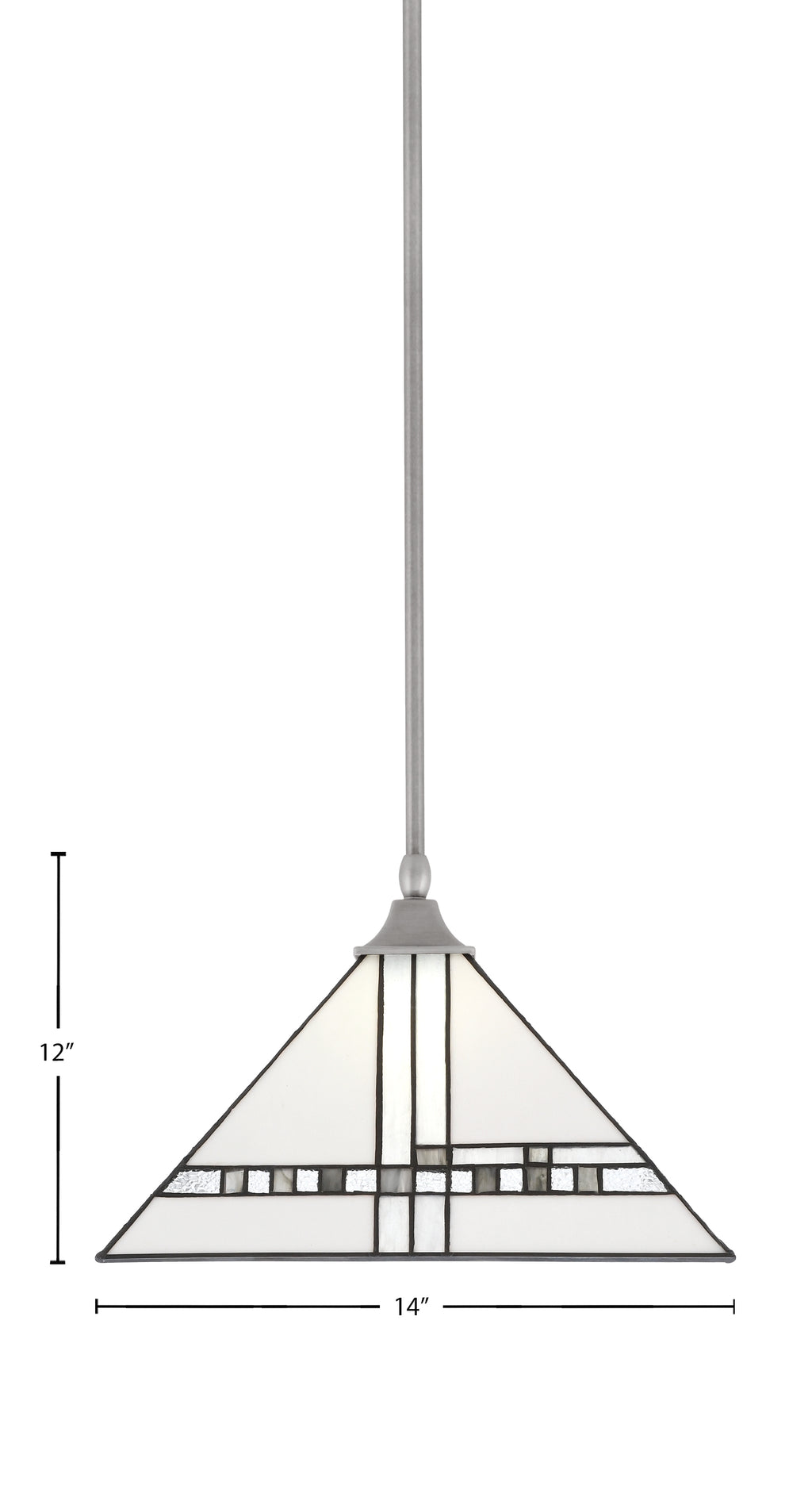 Stem/Square One Light Pendant in Brushed Nickel with New Deco Art Glass Shade