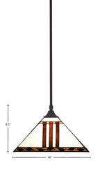 Any One Light Pendant in Dark Granite with 14" Purple & Metal Leaf Art Glass Shade