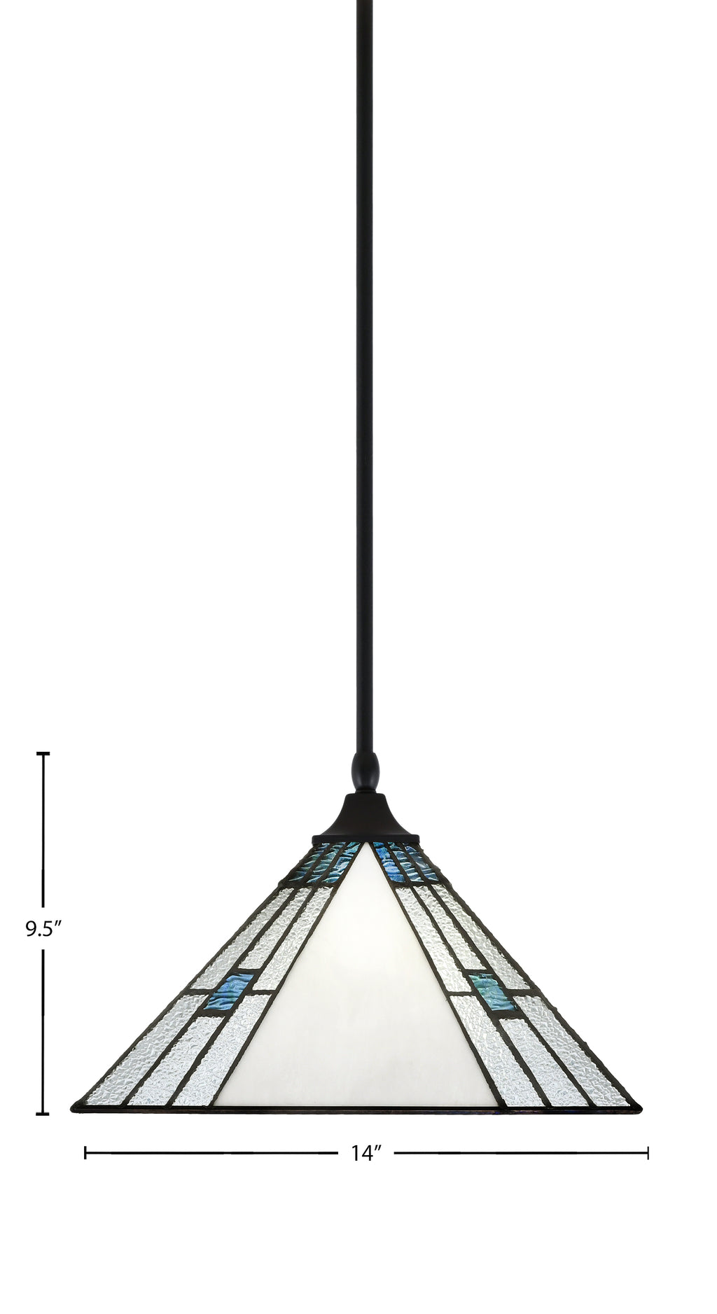 Stem/Square One Light Pendant in Matte Black with Sky Ice Art Glass Shade