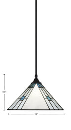 Stem/Square One Light Pendant in Matte Black with Sky Ice Art Glass Shade