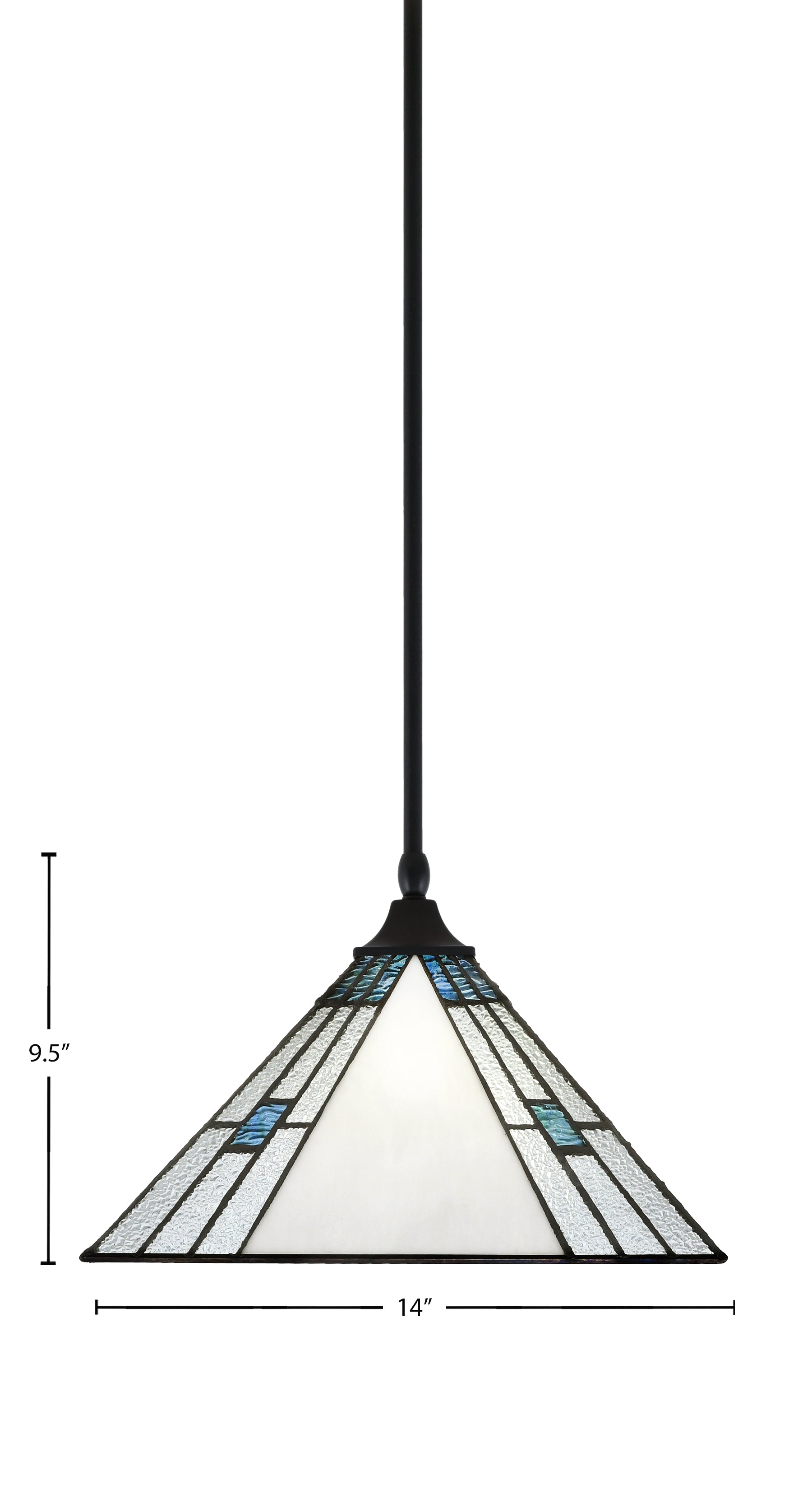 Stem/Square One Light Pendant in Matte Black with Sky Ice Art Glass Shade