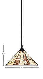 Any One Light Pendant in Matte Black with 14" Fiesta Art Glass Shade