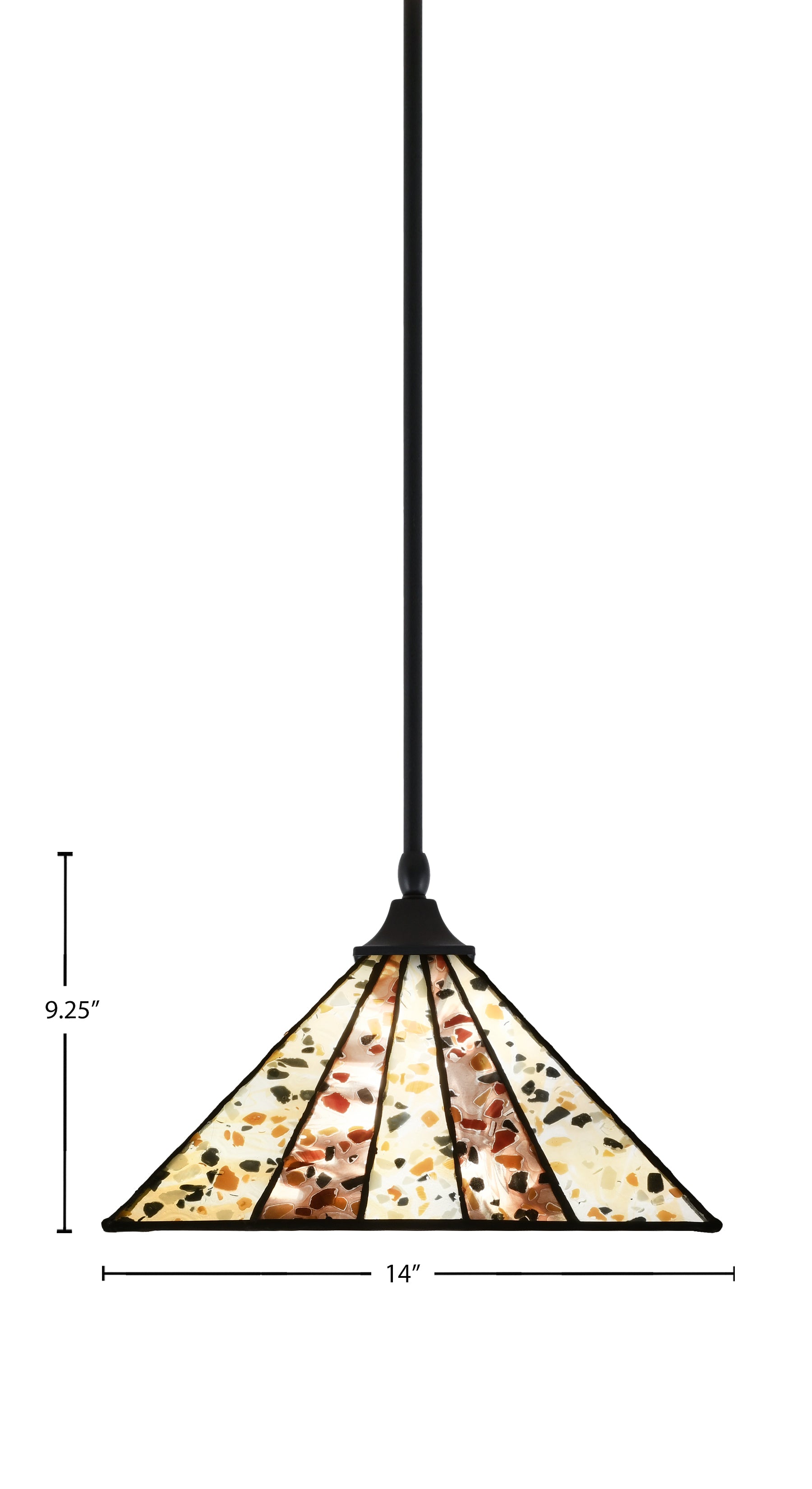 Any One Light Pendant in Matte Black with 14" Fiesta Art Glass Shade