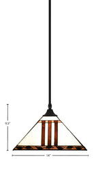 Any One Light Pendant in Matte Black with 14" Purple & Metal Leaf Art Glass Shade