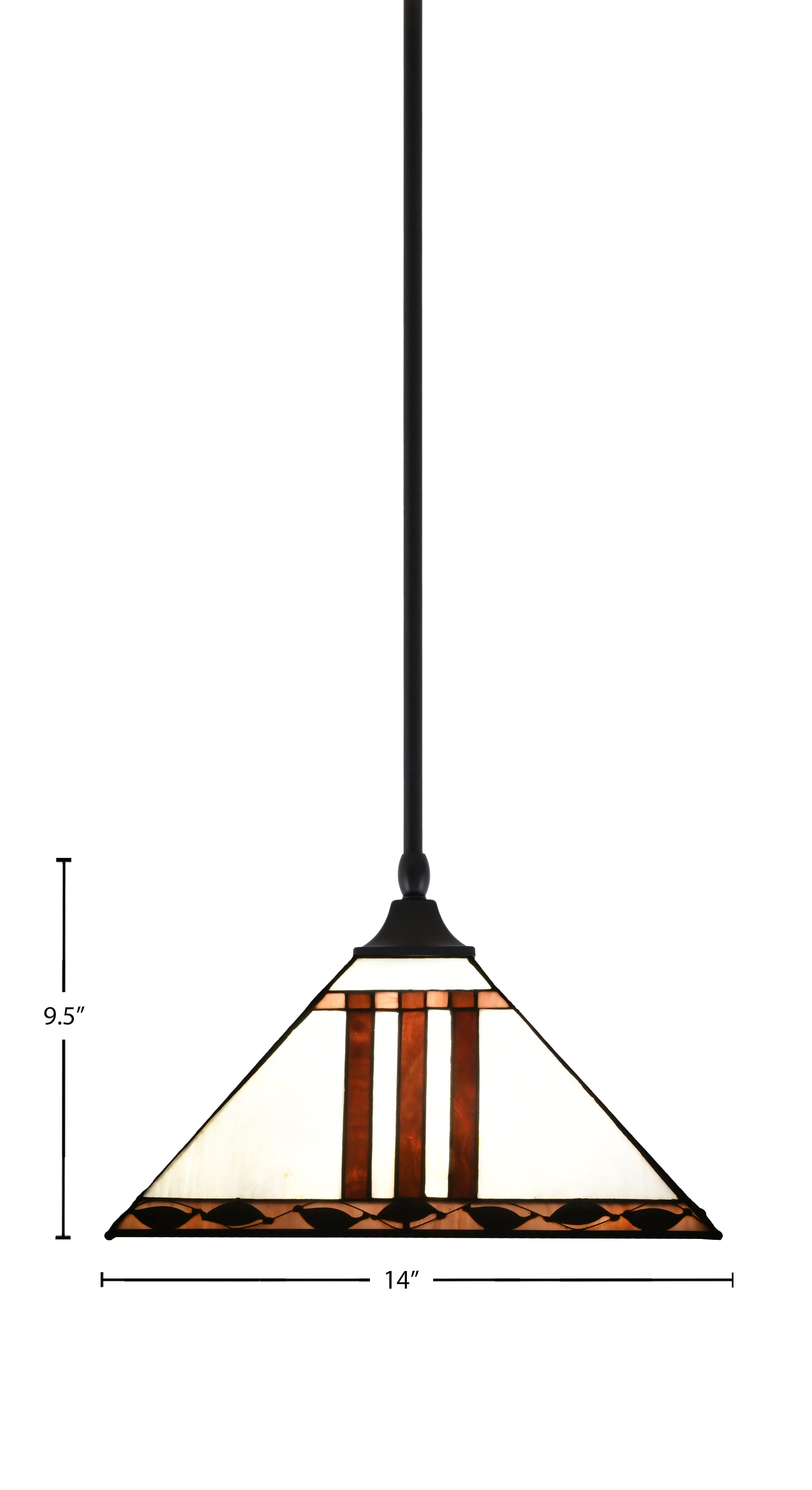 Any One Light Pendant in Matte Black with 14" Purple & Metal Leaf Art Glass Shade