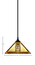 Any One Light Pendant in Matte Black with 14" Santa Cruz Art Glass Shade