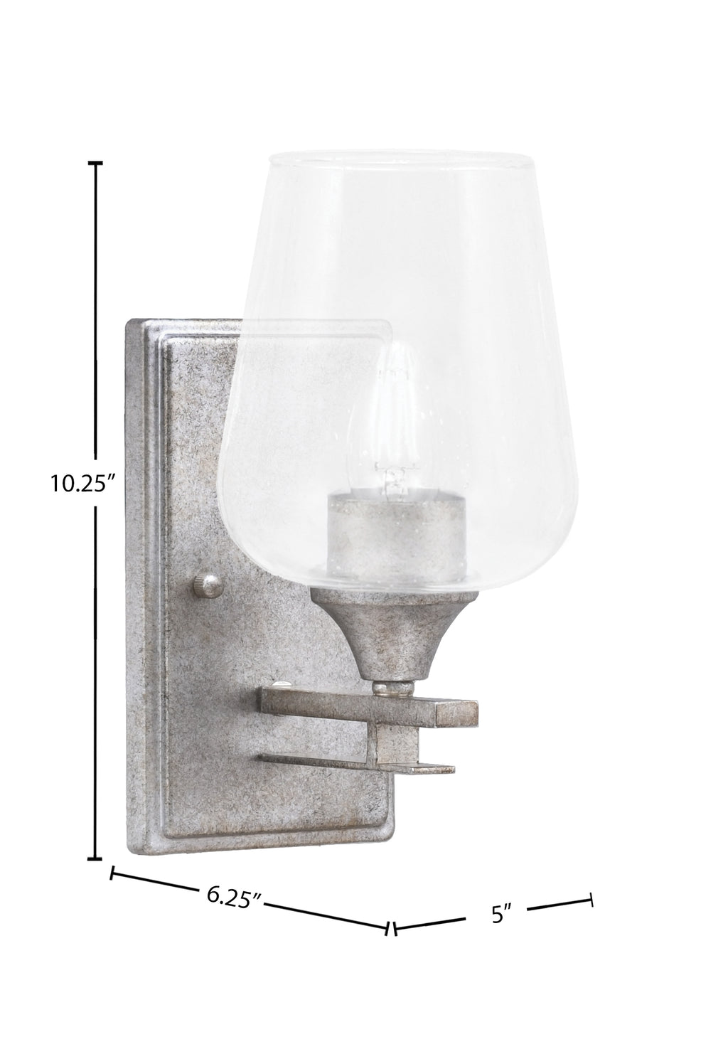 Uptowne One Light Wall Sconce in Aged Silver with 5" Clear Bubble Shade