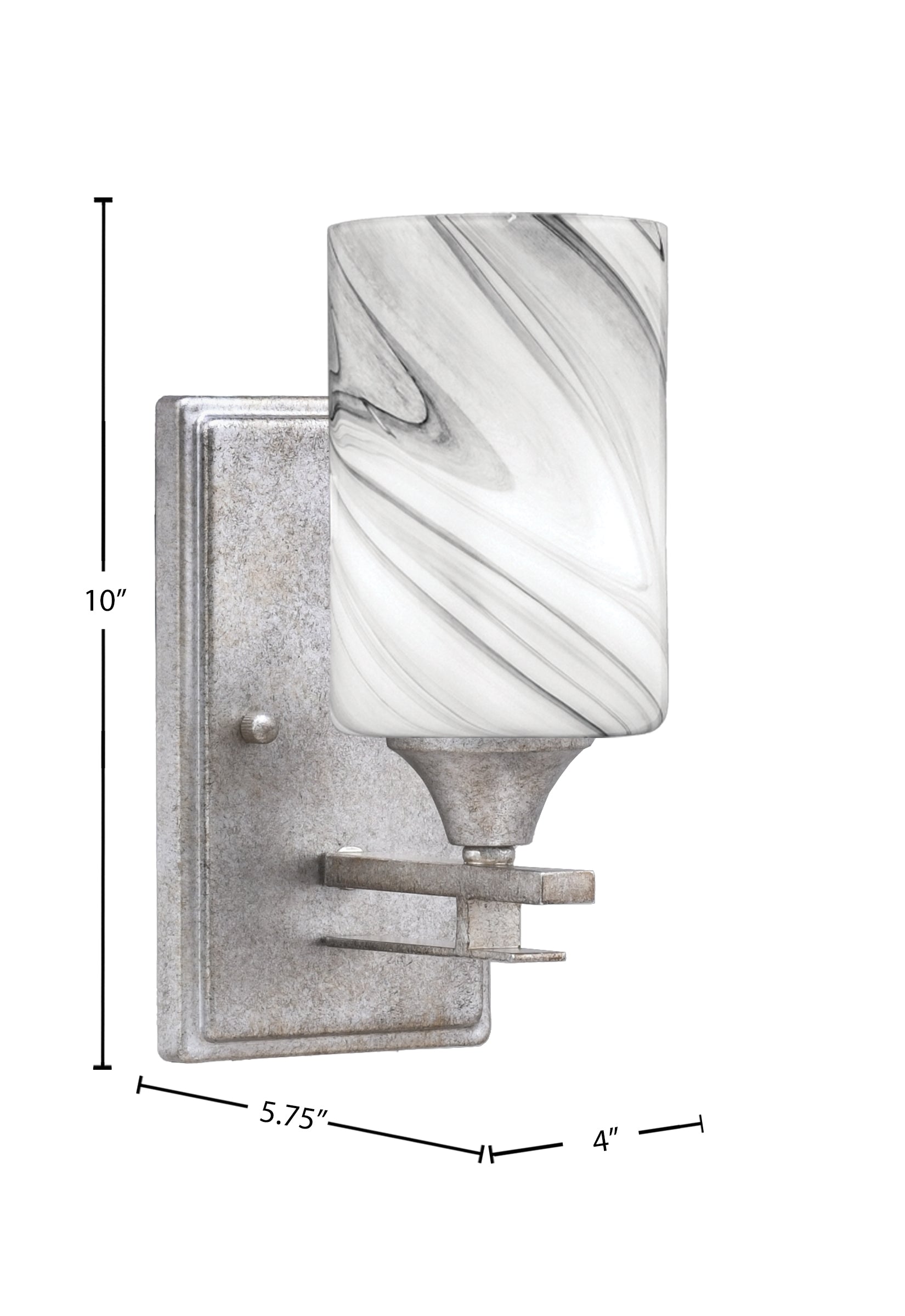 Uptowne One Light Wall Sconce in Aged Silver with 4" Onyx Swirl Shade