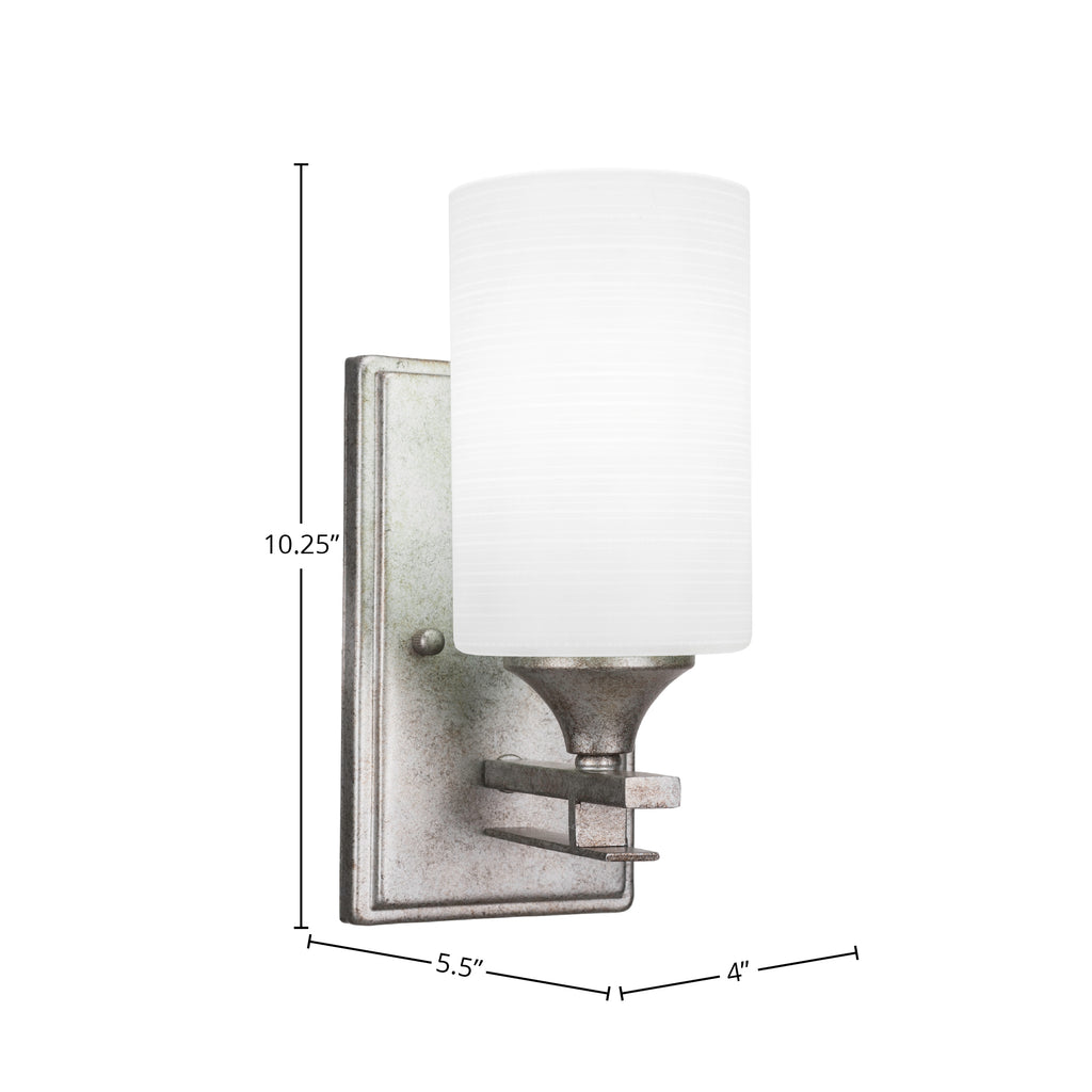 Uptowne One Light Wall Sconce in Aged Silver with 4" White Matrix Shade