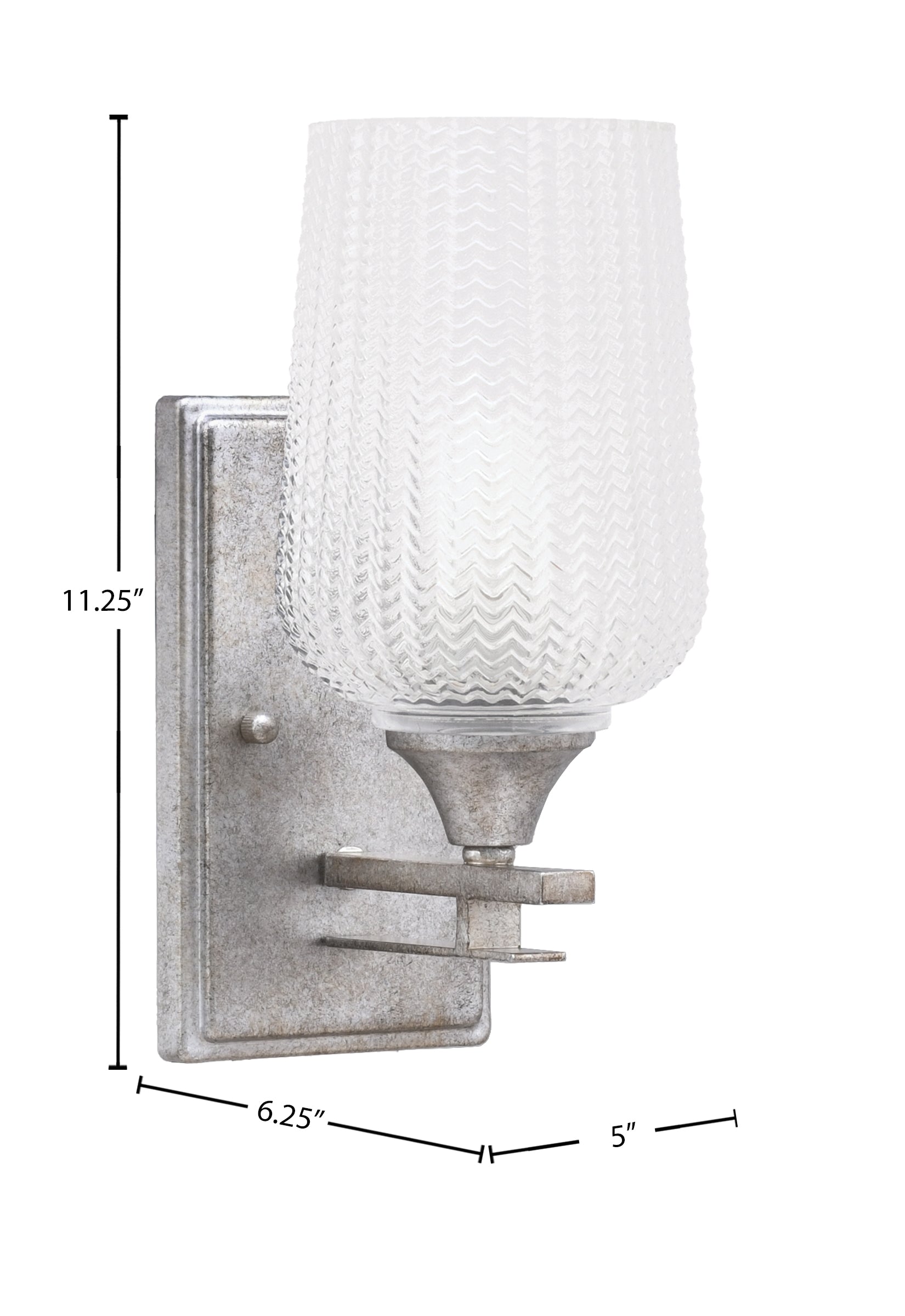 Uptowne One Light Wall Sconce in Aged Silver with 5" Clear Textured Shade