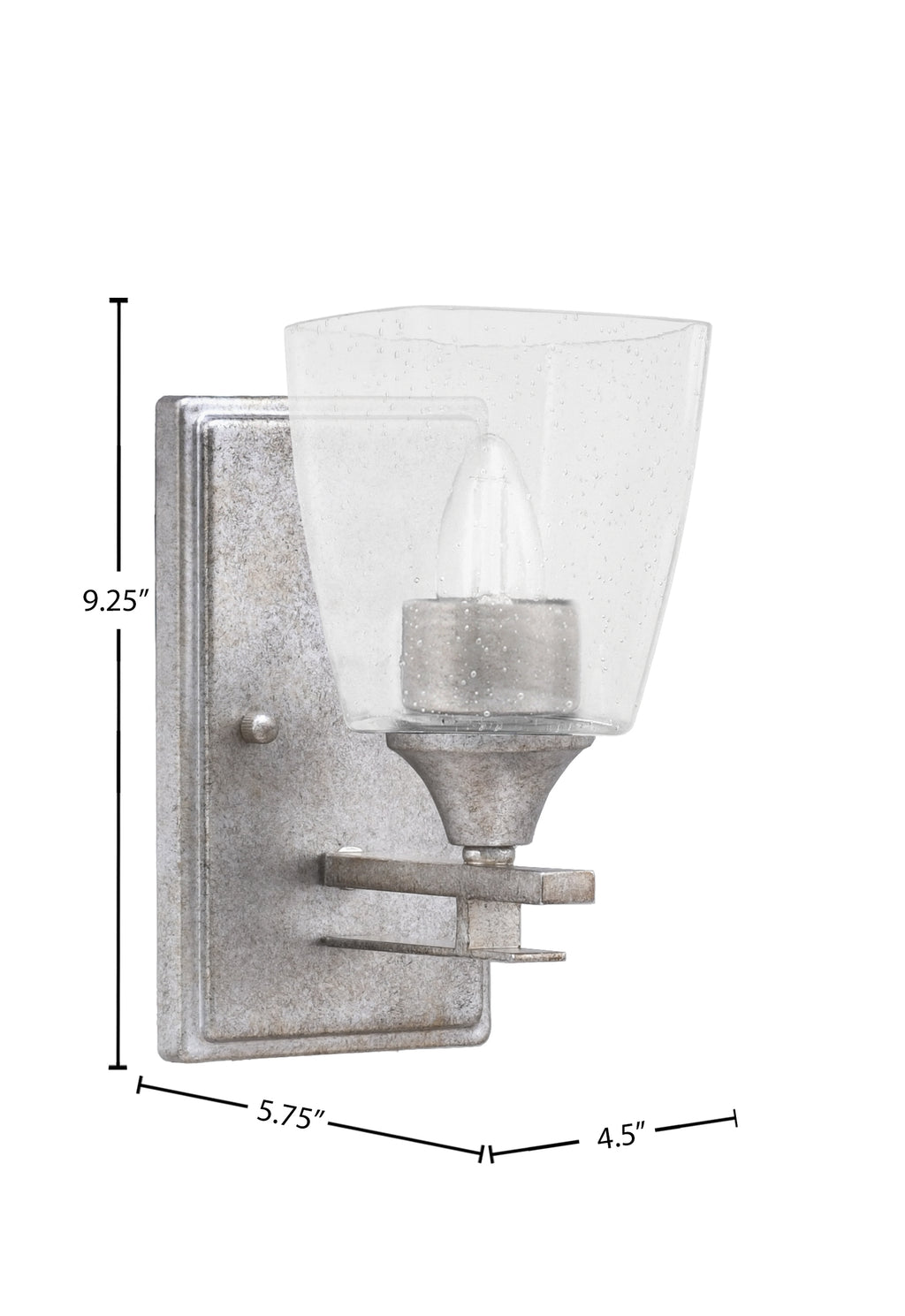 Uptowne One Light Wall Sconce in Aged Silver with 4.5" Square Clear Bubble Shade